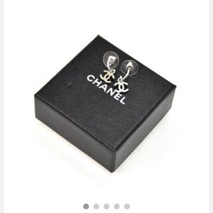 Chanel CC silver tone drop earrings.